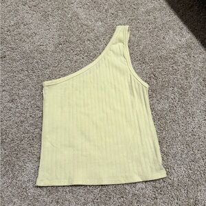 American Eagle Outfitters One-Shoulder Ribbed Tank in Pale Yellow